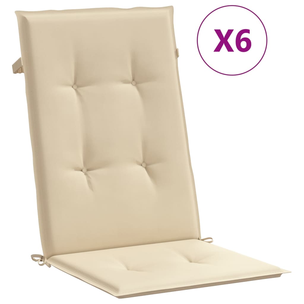 vidaXL Sodo kėdės pagalvėlės, 6vnt., smėlio, 120x50x3cm, audinys