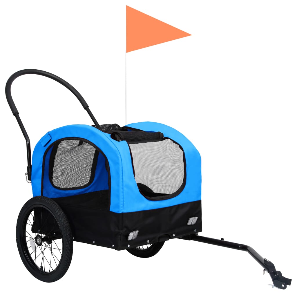 vidaXL 2-1 Dviračio priekaba/vežimėlis augintiniams, mėlyna/juoda