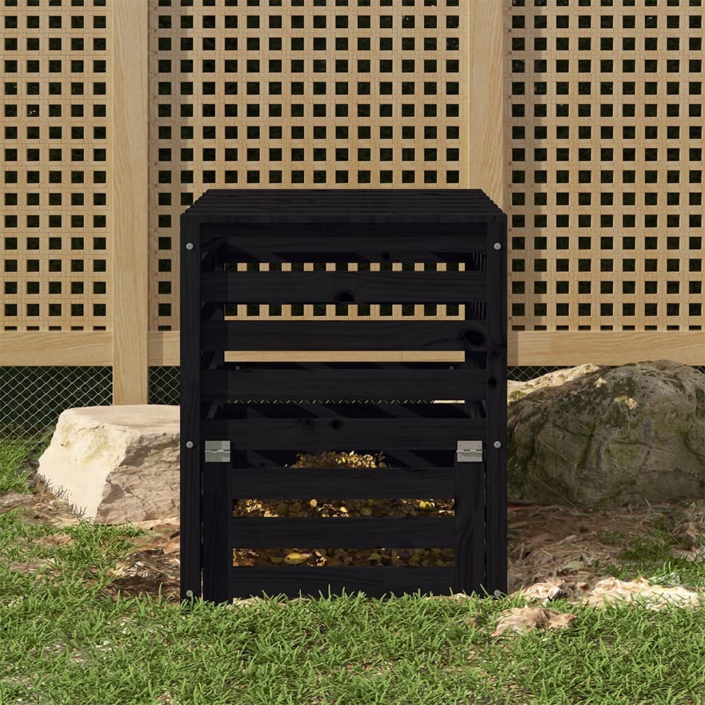 vidaXL Komposto dėžė, juoda, 63,5x63,5x77,5cm, pušies medienos masyvas