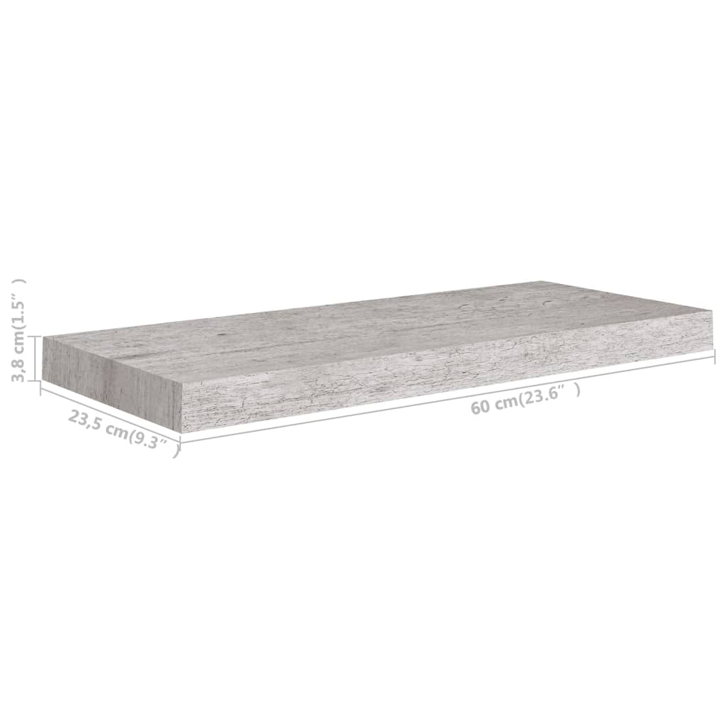 vidaXL Pakabinamos lentynos, 4vnt., betono pilkos, 60x23,5x3,8cm, MDF