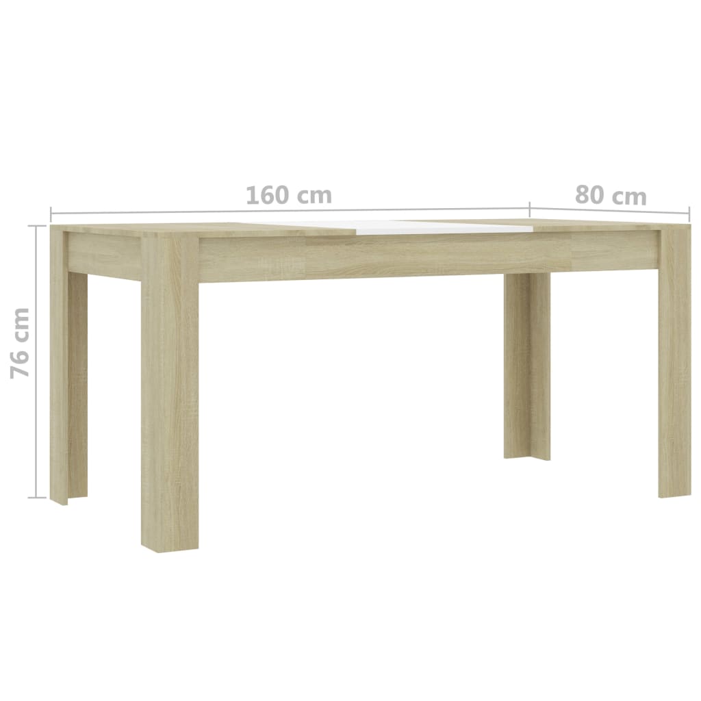 vidaXL Valgomojo stalas, baltos ir ąžuolo spalvos, 160x80x76cm, MDP