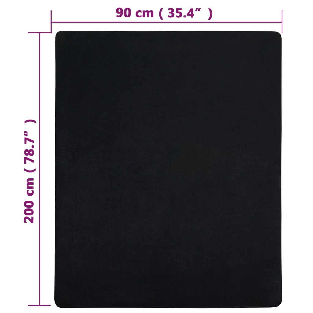 vidaXL Paklodės su guma, 2vnt., juodos spalvos, 90x200cm, medvilnė