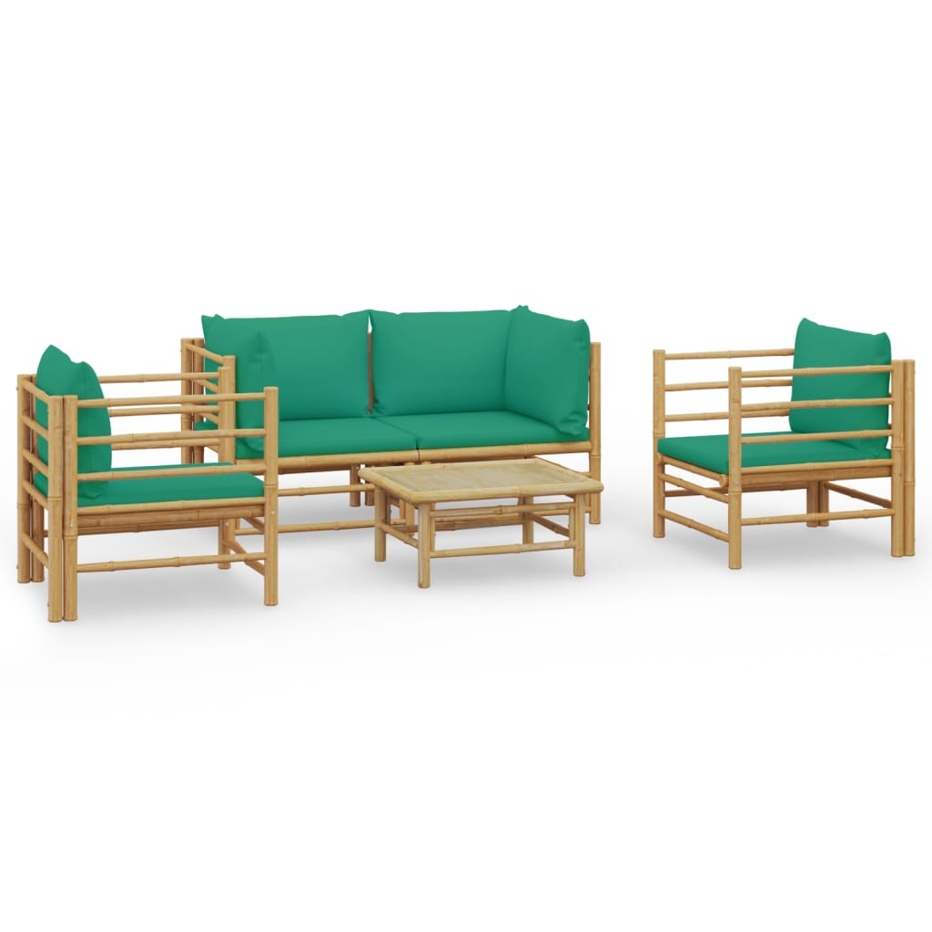 vidaXL Sodo komplektas su žaliomis pagalvėlėmis, 5 dalių, bambukas