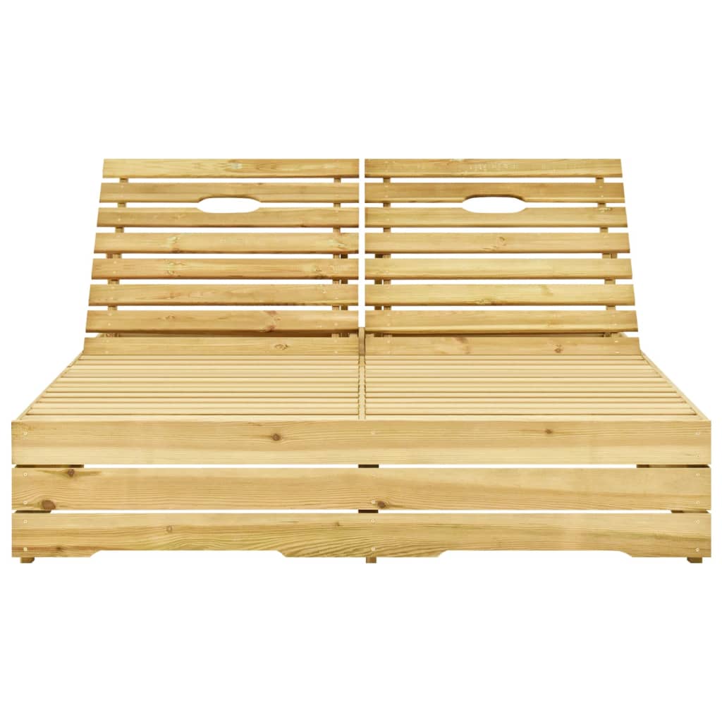vidaXL Dvivietis saulės gultas su mėlynais čiužinukais, pušies mediena
