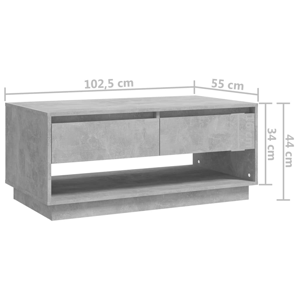 vidaXL Kavos staliukas, betono pilkos spalvos, 102,5x55x44cm, MDP