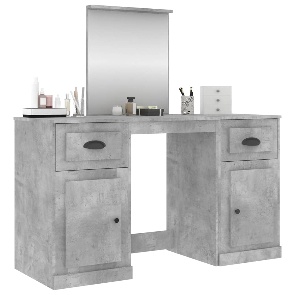 vidaXL Kosmetinis staliukas su veidrodžiu, betono, 130x50x132,5cm