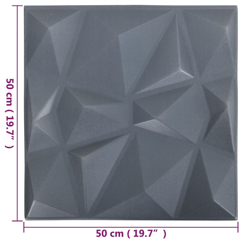 vidaXL 3D sienų plokštės, 24vnt., pilkos, 50x50cm, 6m², deimantų rašto