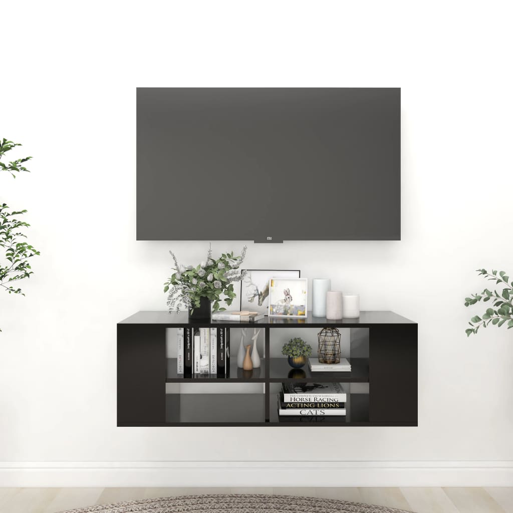 vidaXL Prie sienos montuojama TV spintelė, juoda, 102x35x35cm, MDP