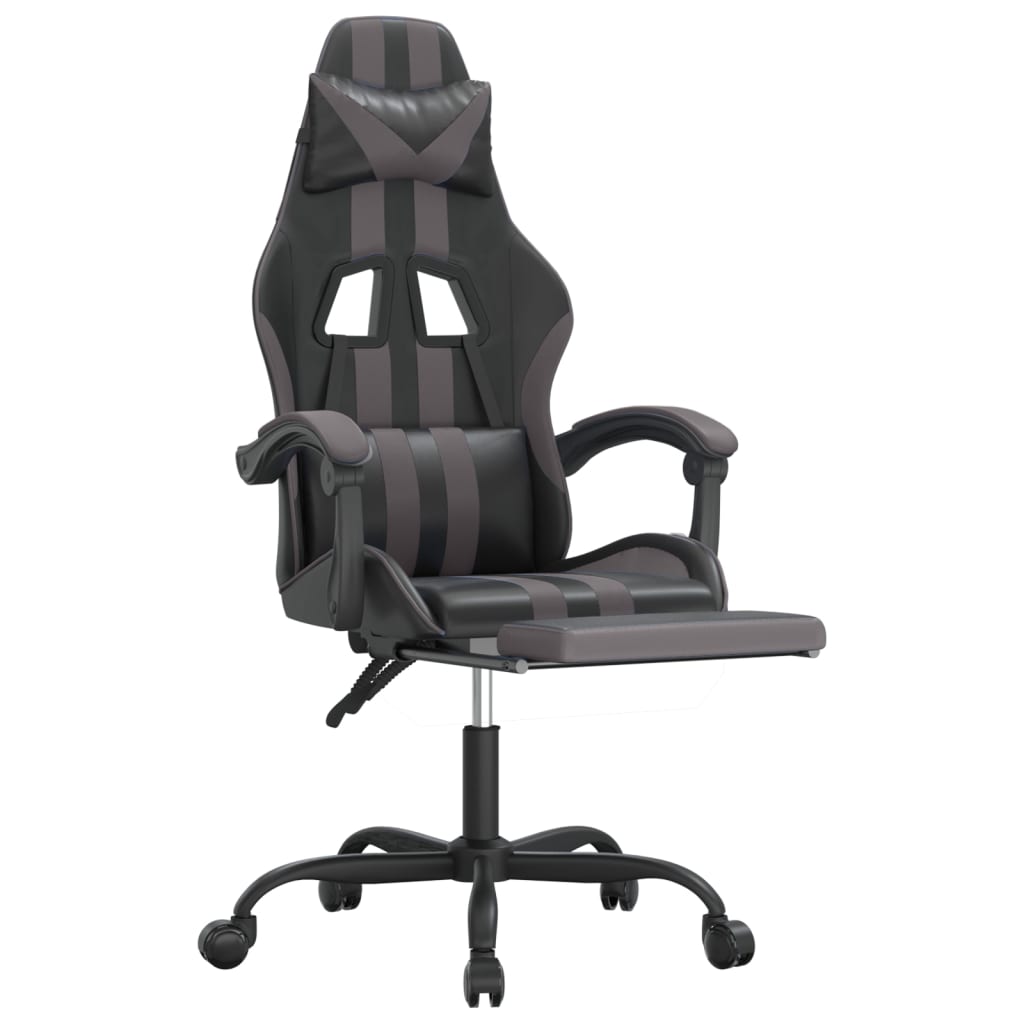 vidaXL Pasukama žaidimų kėdė su pakoja, juoda ir pilka, dirbtinė oda