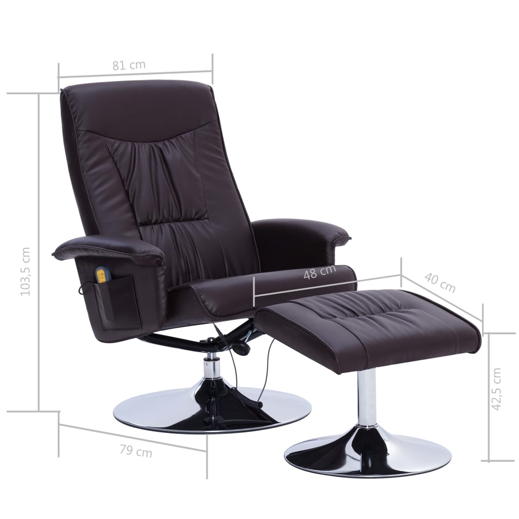 vidaXL Atlošiamas masažinis krėslas su pakoja, rudas, dirbtinė oda