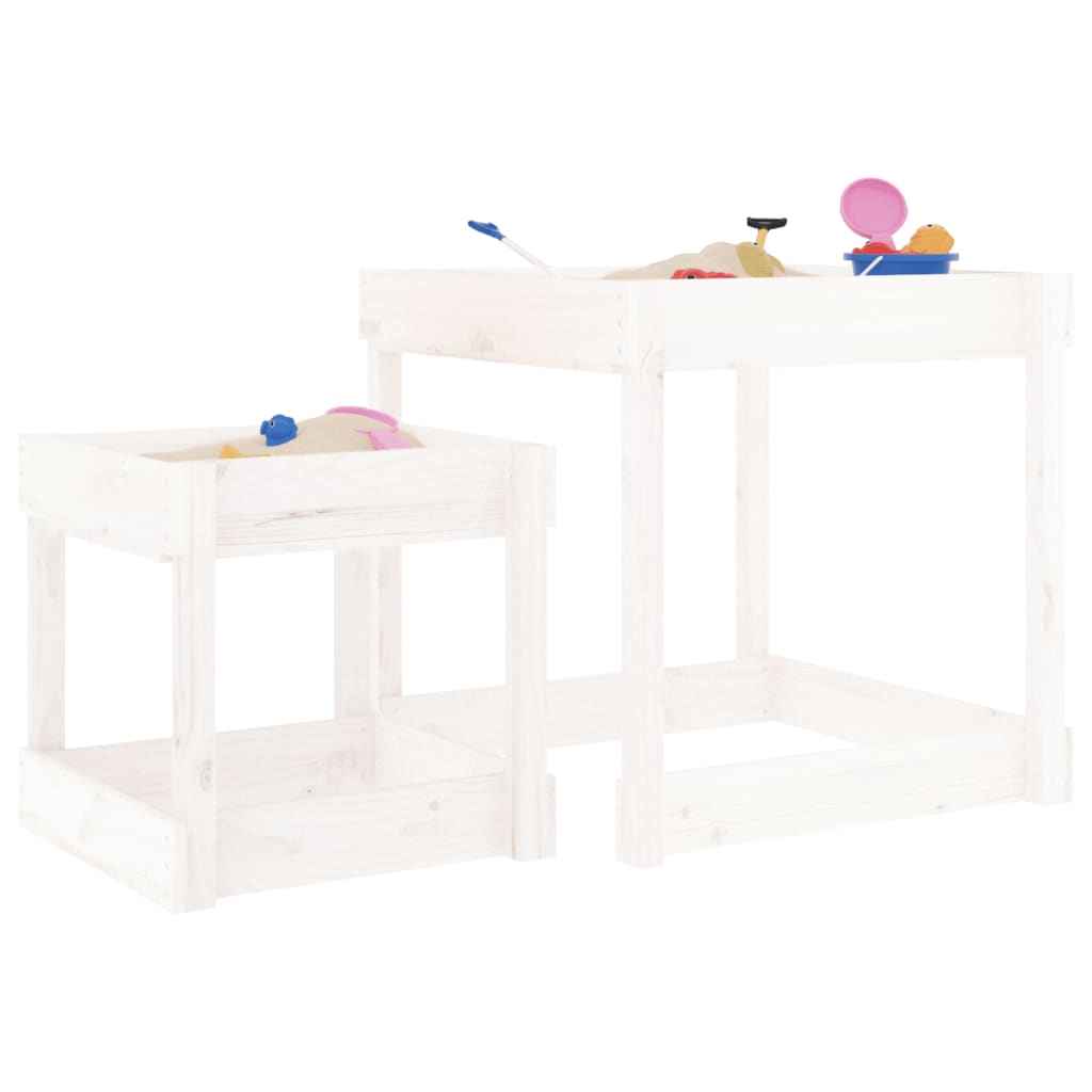 vidaXL Smėlio stalai, 2vnt., baltos spalvos, pušies medienos masyvas