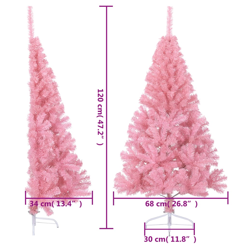 vidaXL Dirbtinė pusinė Kalėdų eglutė su stovu, rožinė, 120cm, PVC