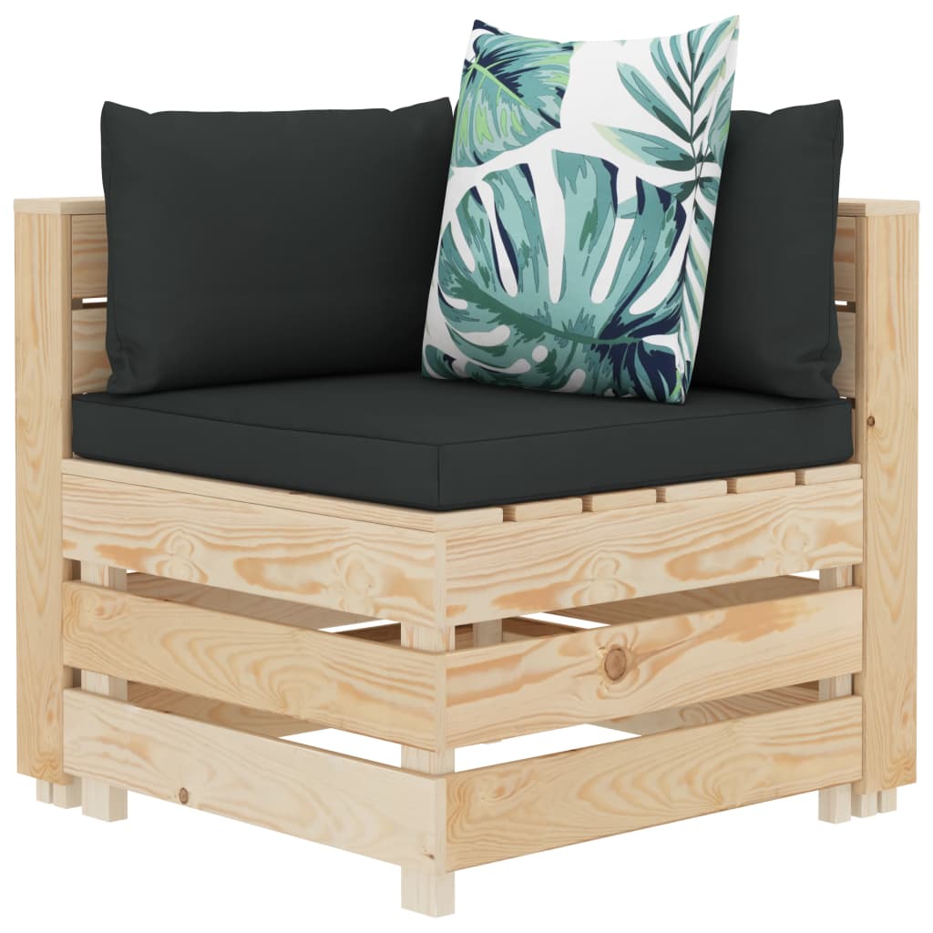 vidaXL Kampinė sodo sofa iš palečių su gėlėtomis pagalvėmis, mediena