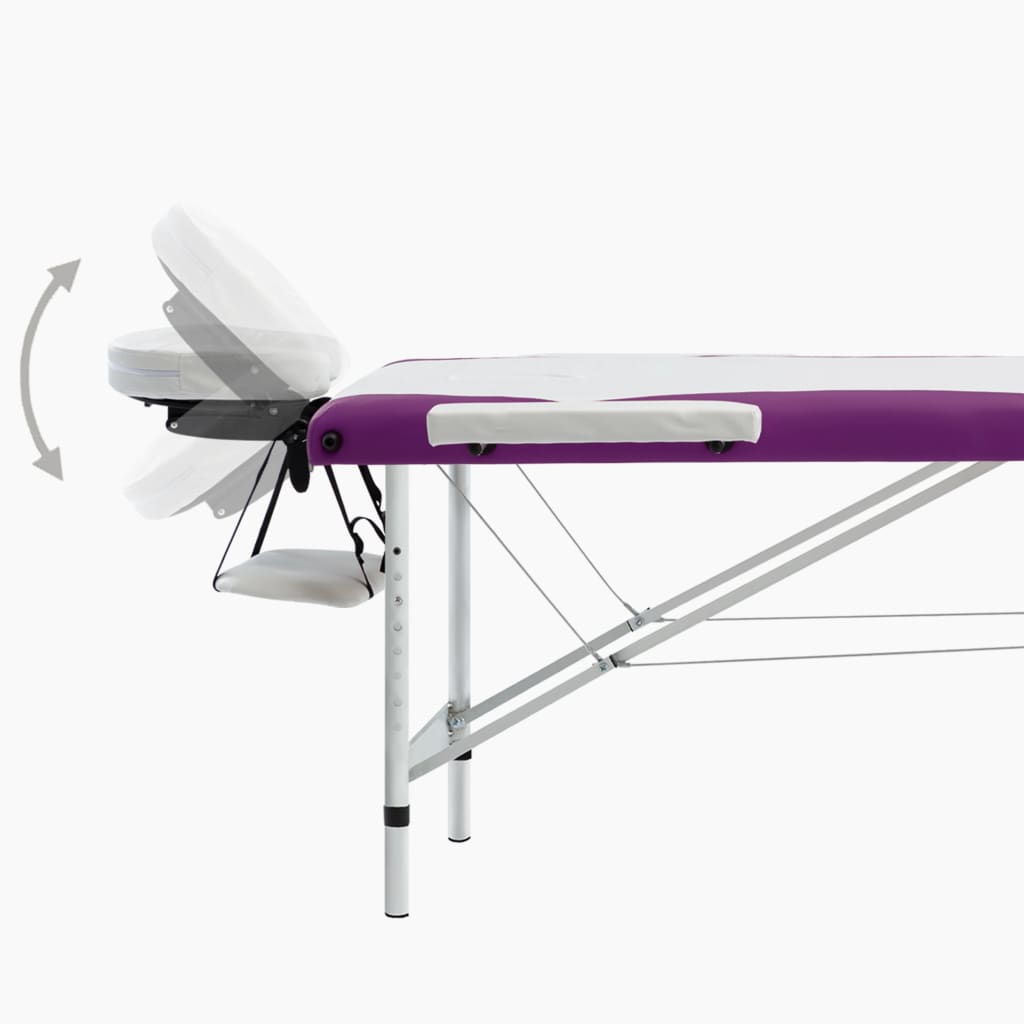 vidaXL Sulankstomas masažo stalas, baltas/violetinis, aliuminis, 3zonų