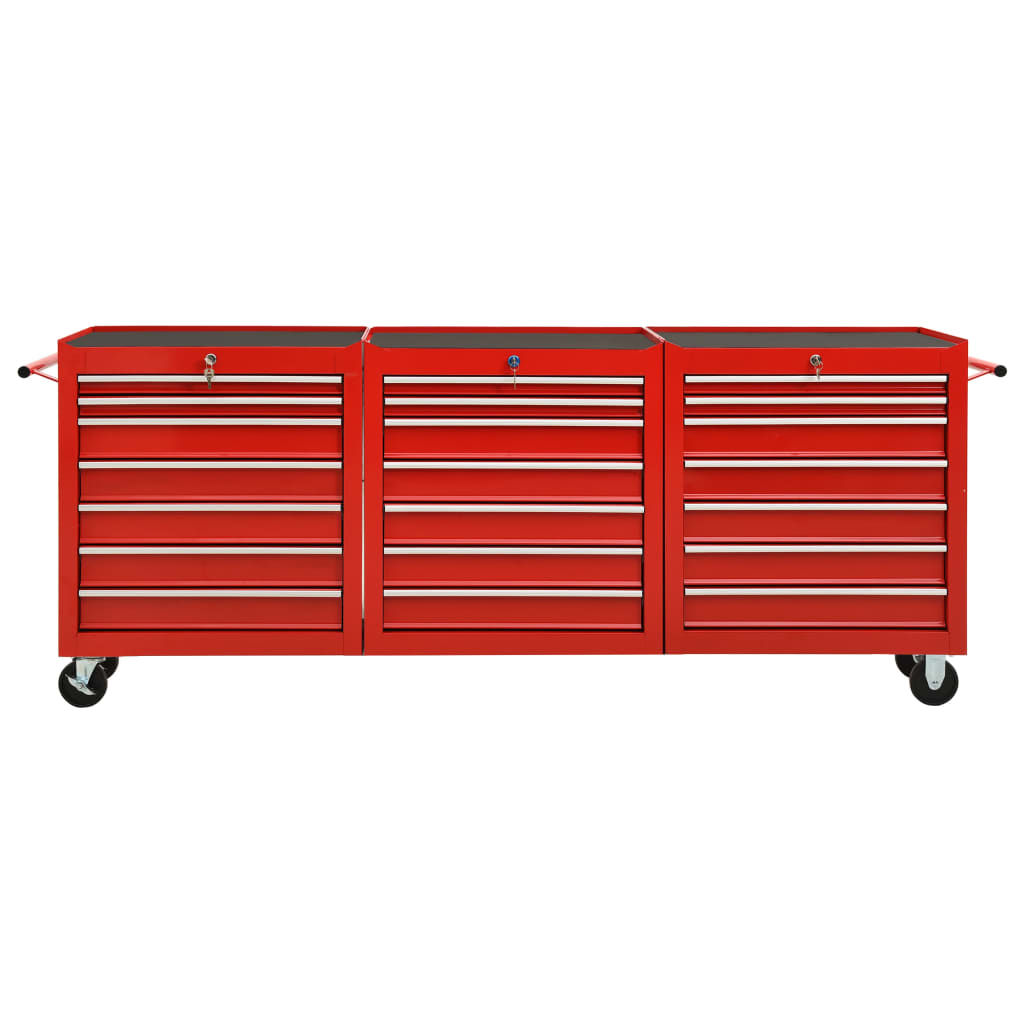 vidaXL Įrankių vežimėlis su 21 stalčiumi, raudonos spalvos, plienas