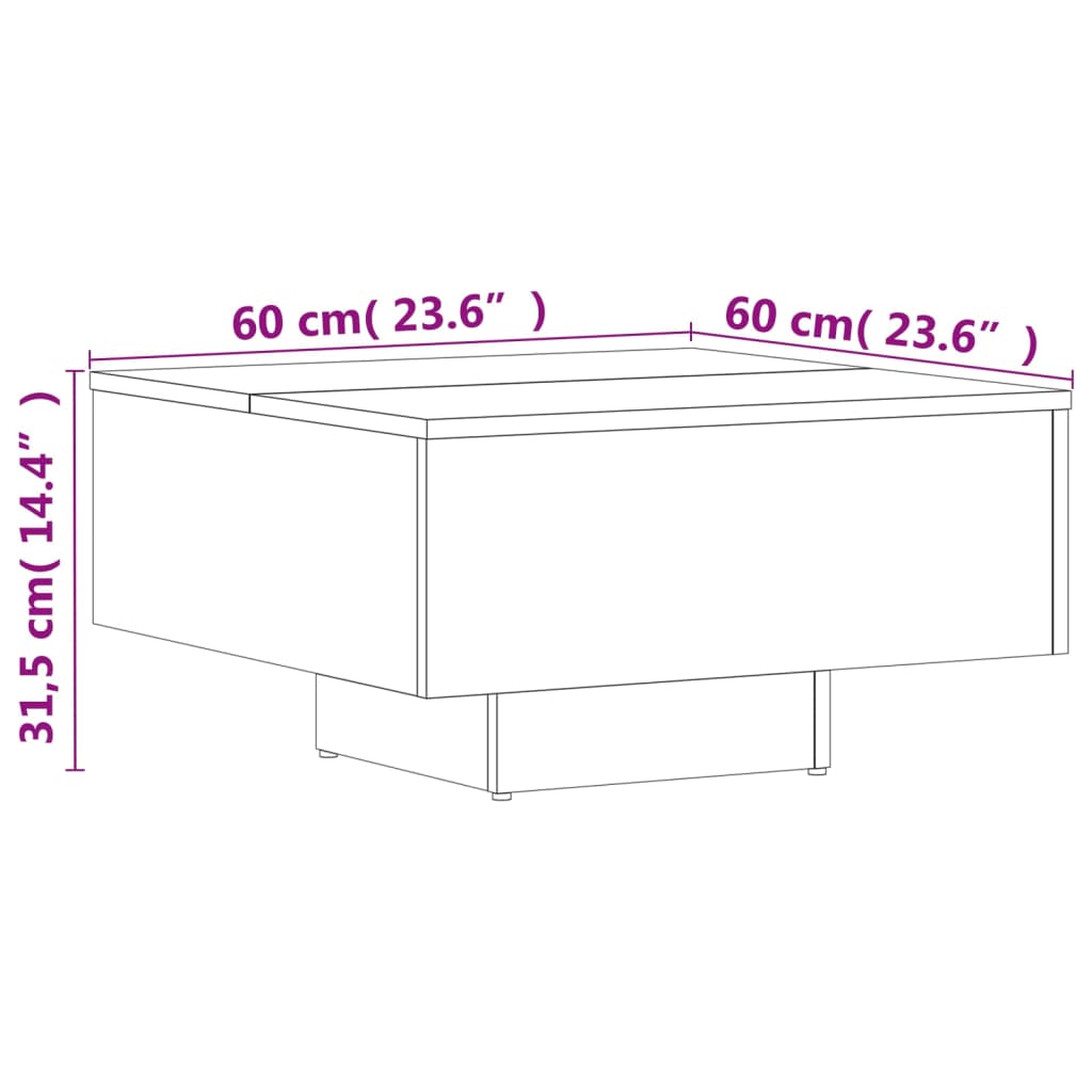 vidaXL Kavos staliukas, baltos spalvos, 60x60x31,5cm, MDP, blizgus