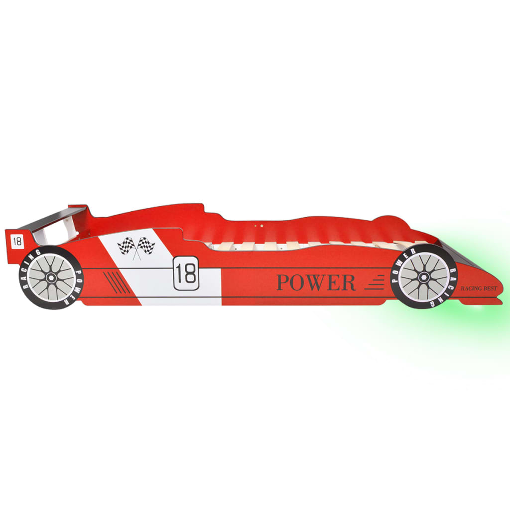 vidaXL Vaikiška LED lova lenktyninė mašina, raudona, 90x200cm