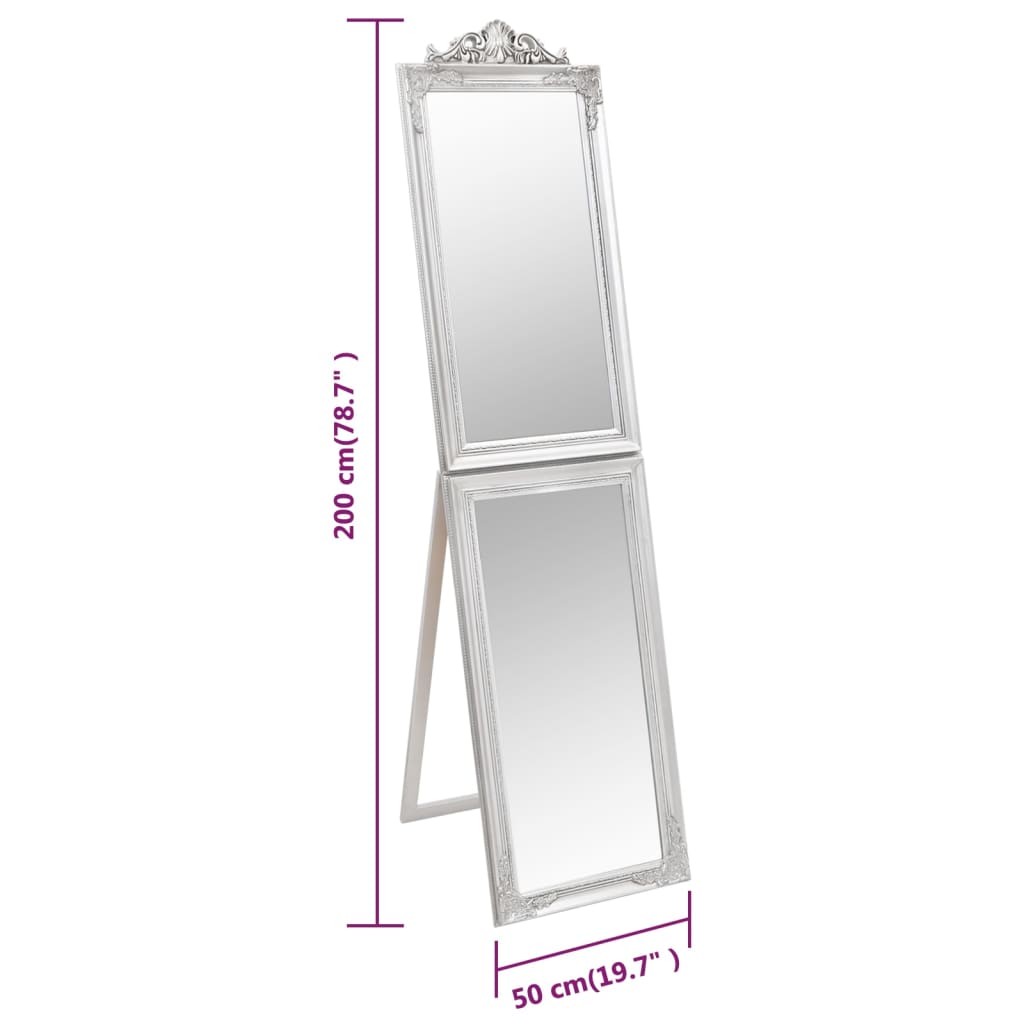 vidaXL Laisvai pastatomas veidrodis, sidabrinės spalvos, 50x200cm