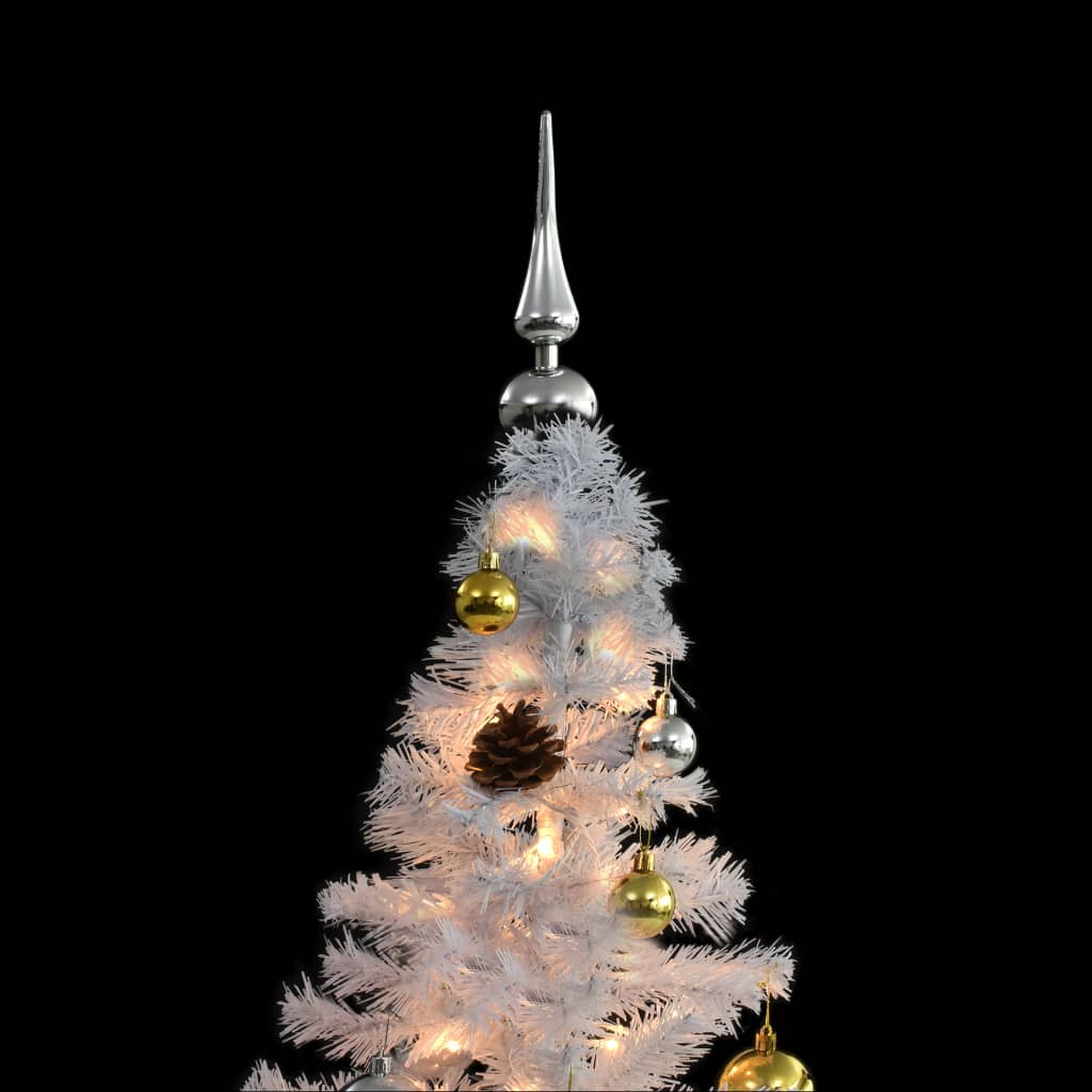 vidaXL Dirbtinė apšviesta Kalėdų eglutė su žaisliukais, balta, 210cm