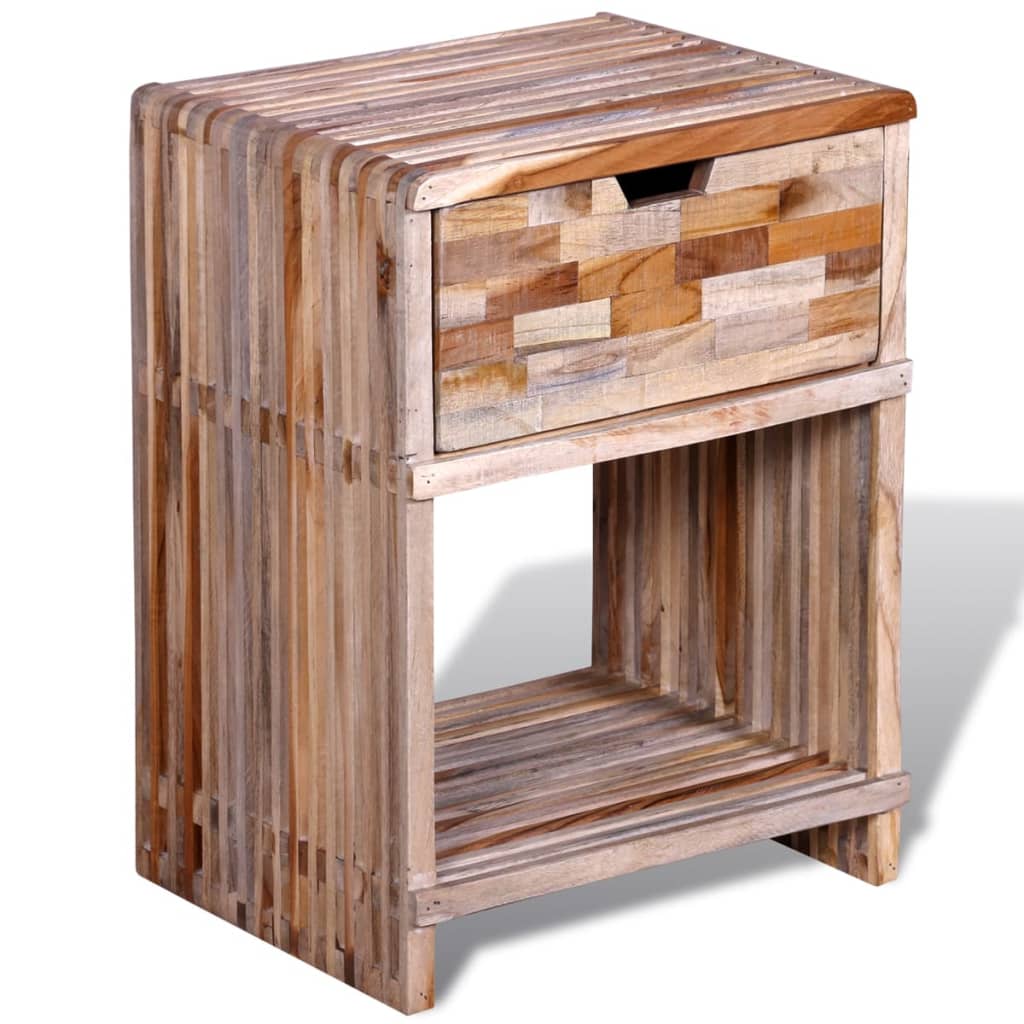 vidaXL Naktinis staliukas su stalčiu, perdirbta tikmedžio mediena
