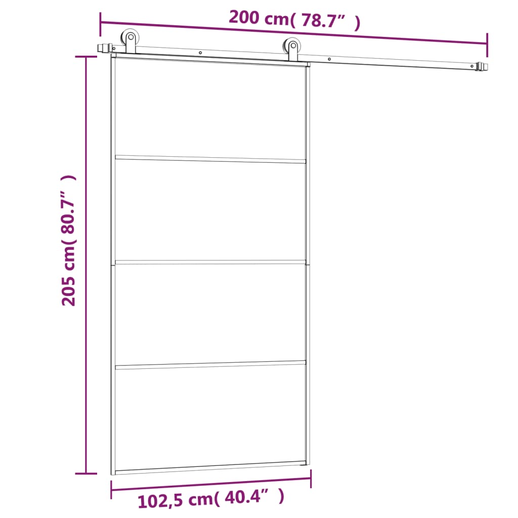 vidaXL Stumdomos durys su įrangos rinkiniu, 102,5x205cm, ESG/aliuminis