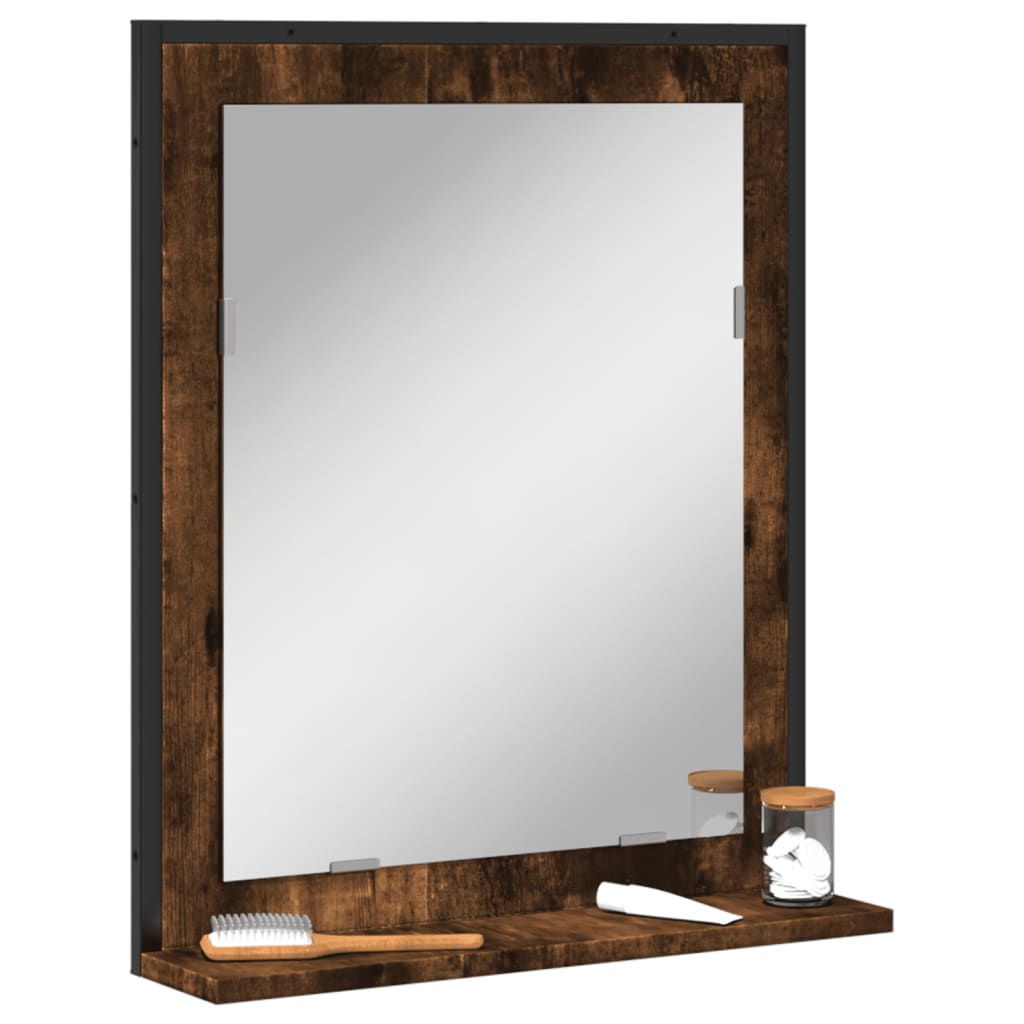 vidaXL Vonios veidrodis su lentyna, dūminis, 50x12x60cm, mediena