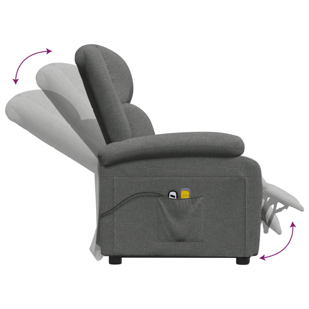 vidaXL Atsistojantis masažinis krėslas, tamsiai pilkas, audinys