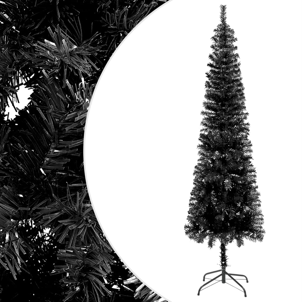 vidaXL Plona apšviesta Kalėdų eglutė, juodos spalvos, 210cm