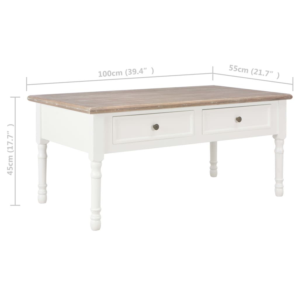 vidaXL Kavos staliukas, baltos spalvos, 100x55x45 cm, mediena