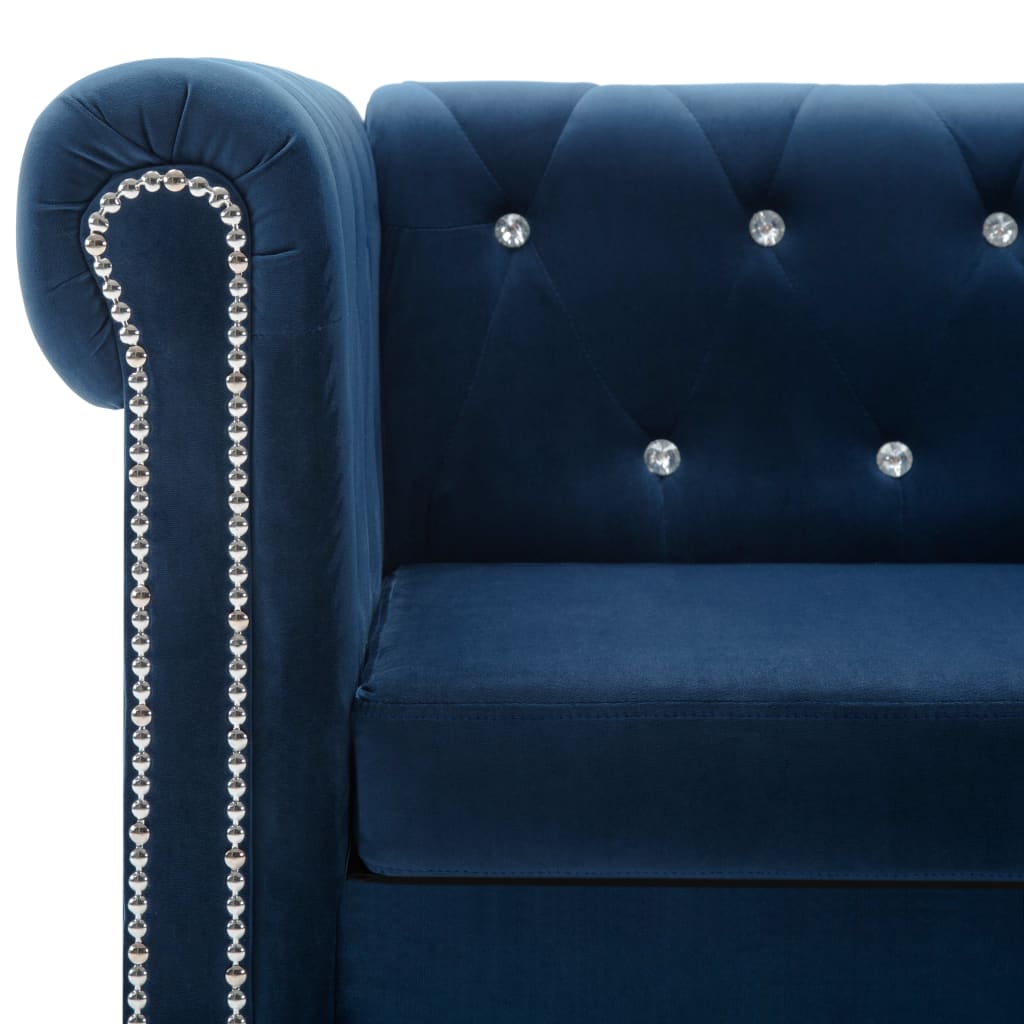vidaXL L form. Chesterfield sofa, aksom. apmuš., 199x142x72cm, mėlyna