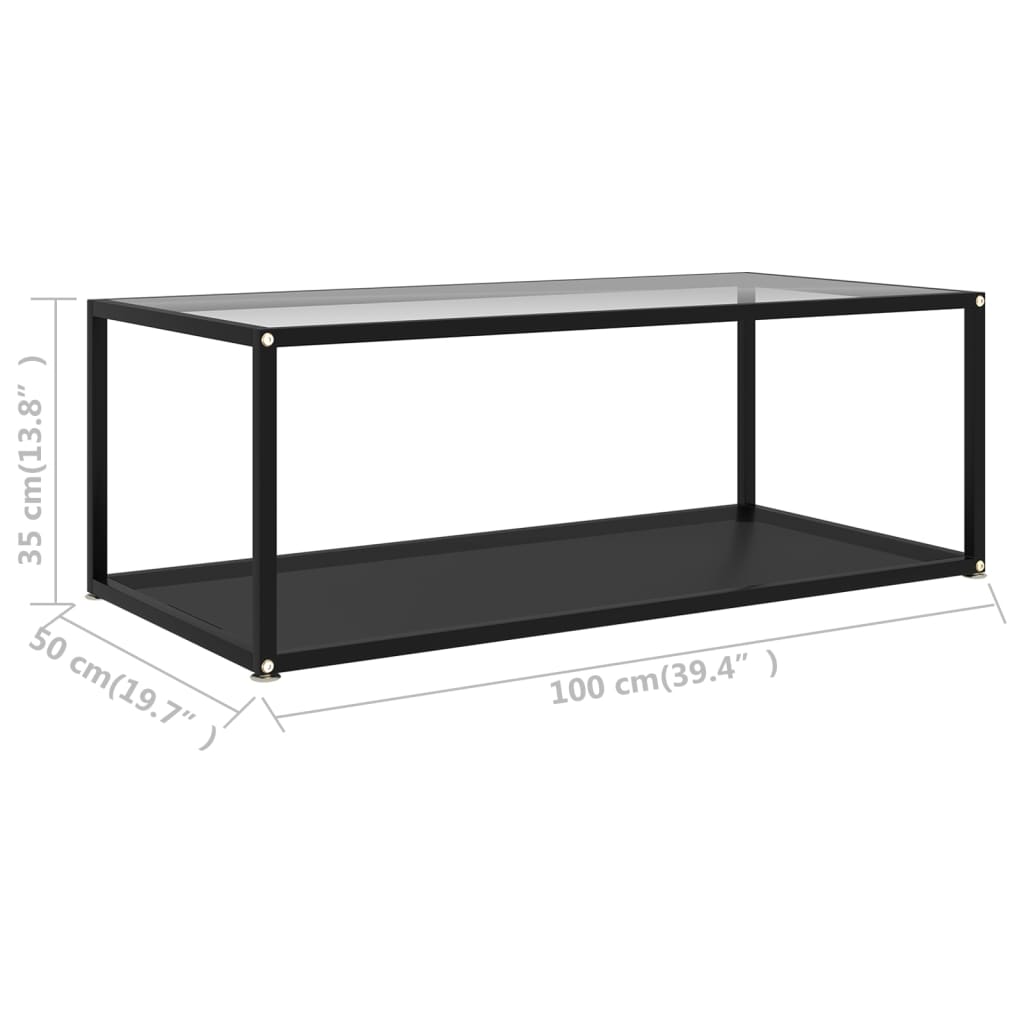 vidaXL Kavos staliukas, skaidrus ir juodas, 100x50x35cm, stiklas