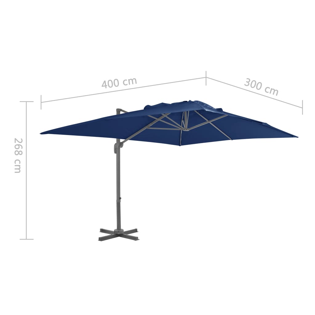 vidaXL Gembės formos skėtis su aliuminio stulpu, mėlynos spalvos, 4x3m