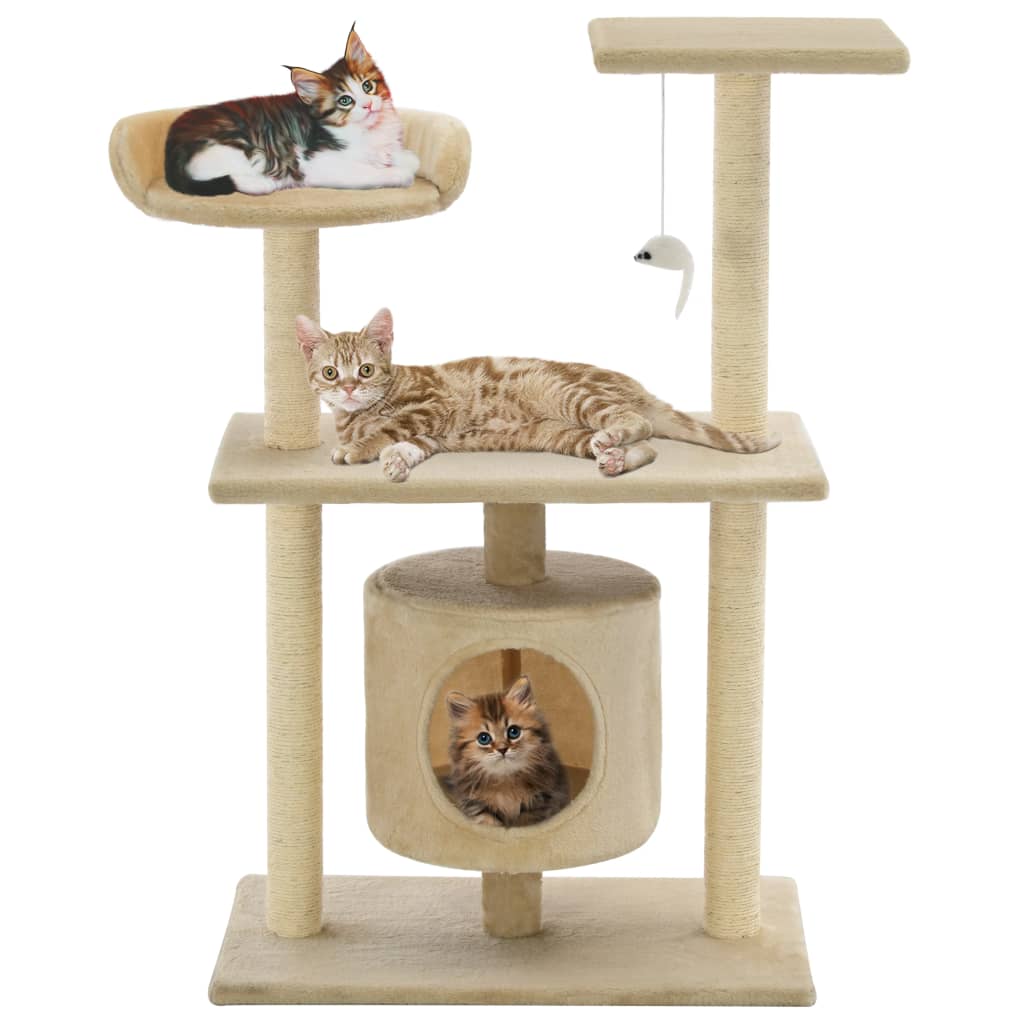 vidaXL Draskyklė katėms su stovu iš sizalio, 95cm, smėlio spalvos