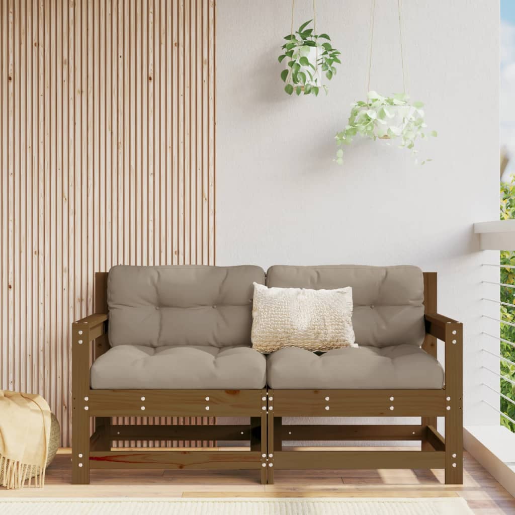vidaXL Sodo kėdės su pagalvėlėmis, 2vnt., medaus rudos, pušies masyvas