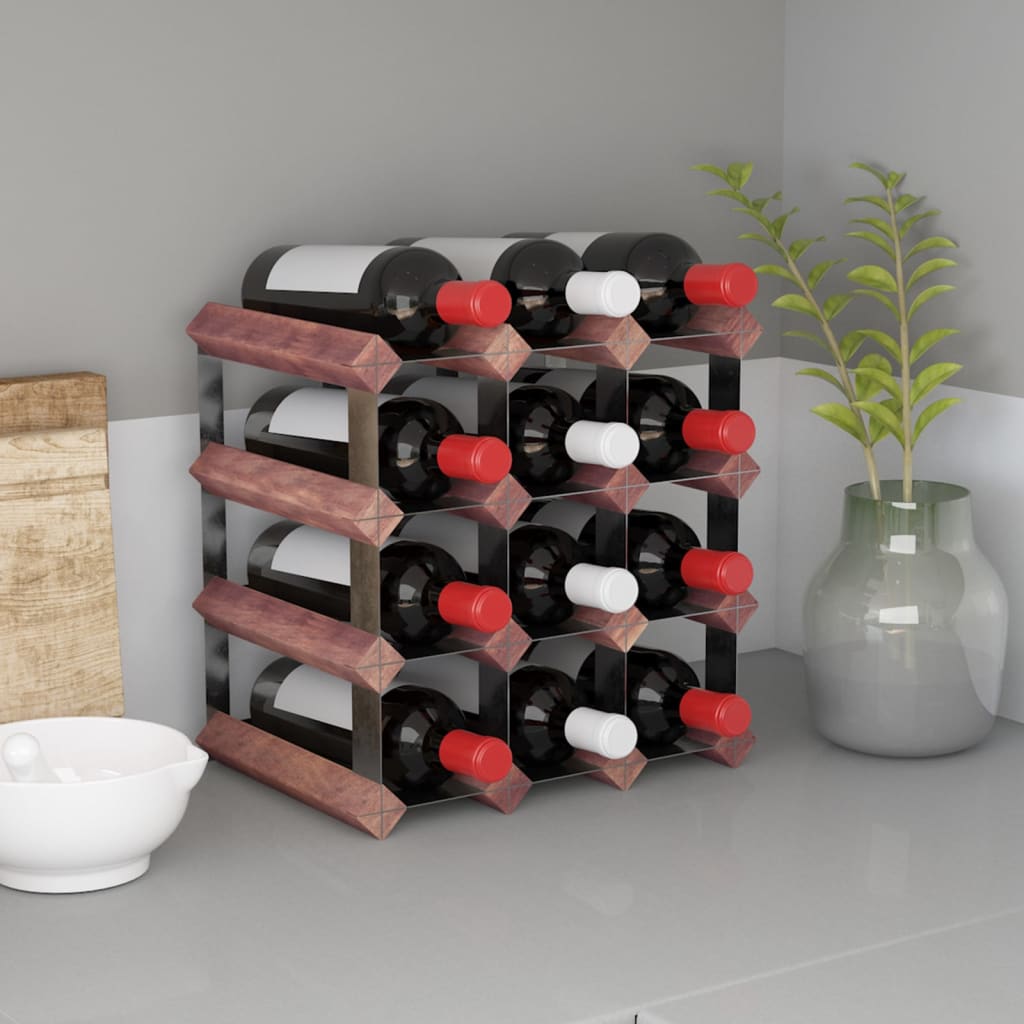 vidaXL Vyno laikiklis 12 butelių, rudas, pušies medienos masyvas