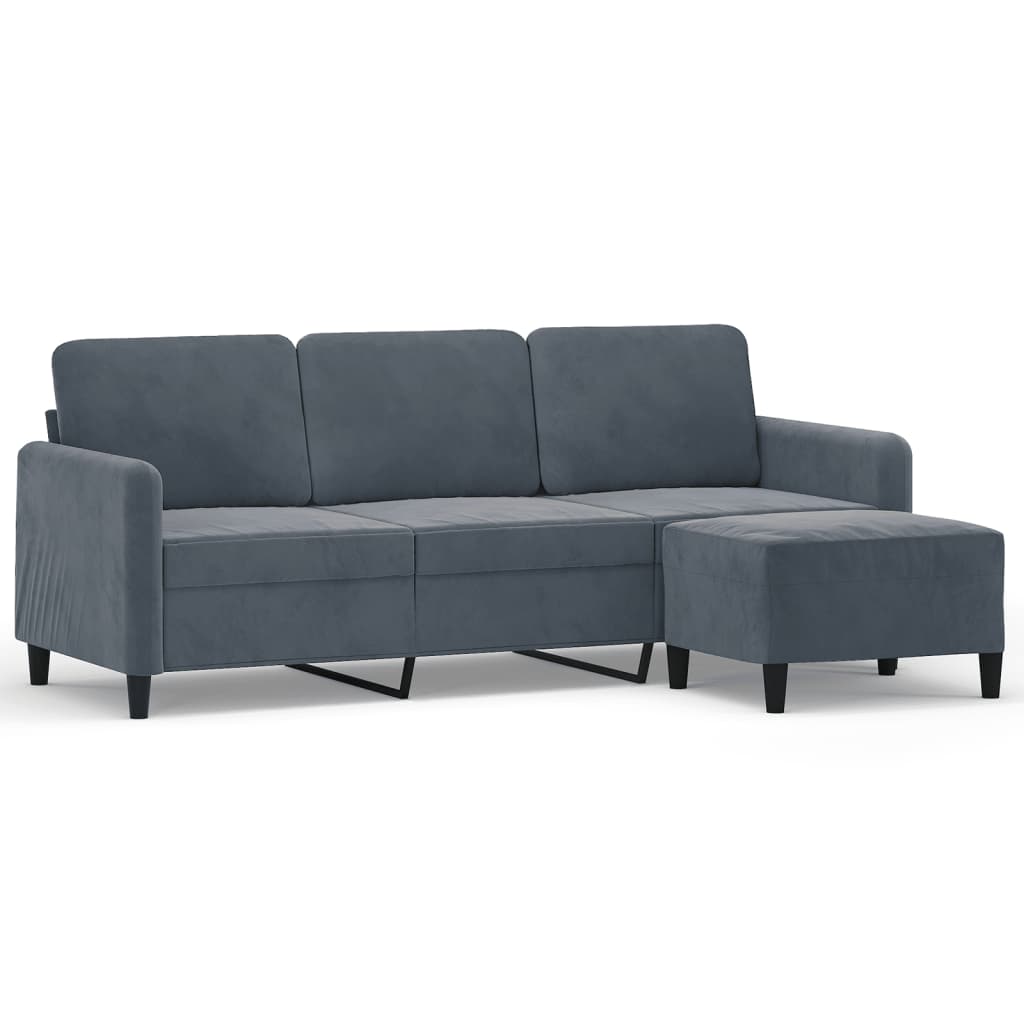 vidaXL Trivietė sofa su pakoja, tamsiai pilkos spalvos, 180cm, aksomas