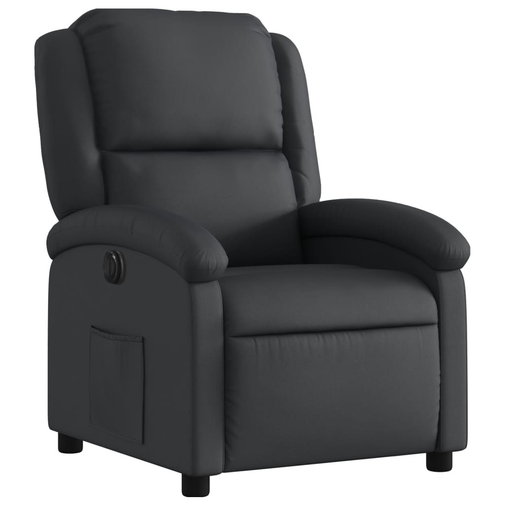 vidaXL Elektrinis atlošiamas krėslas, juodos spalvos, tikra oda