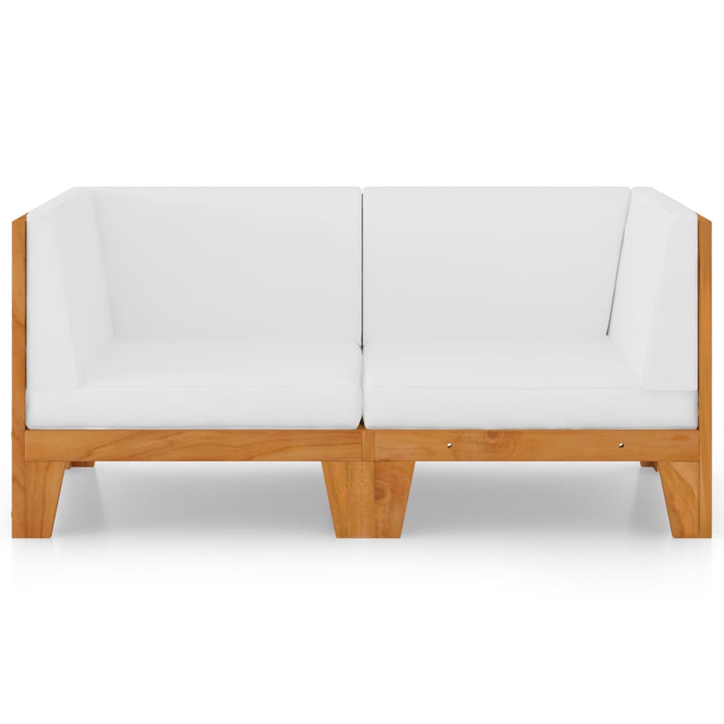 vidaXL Dvivietė sofa su kreminėmis pagalvėlėmis, akacijos masyvas