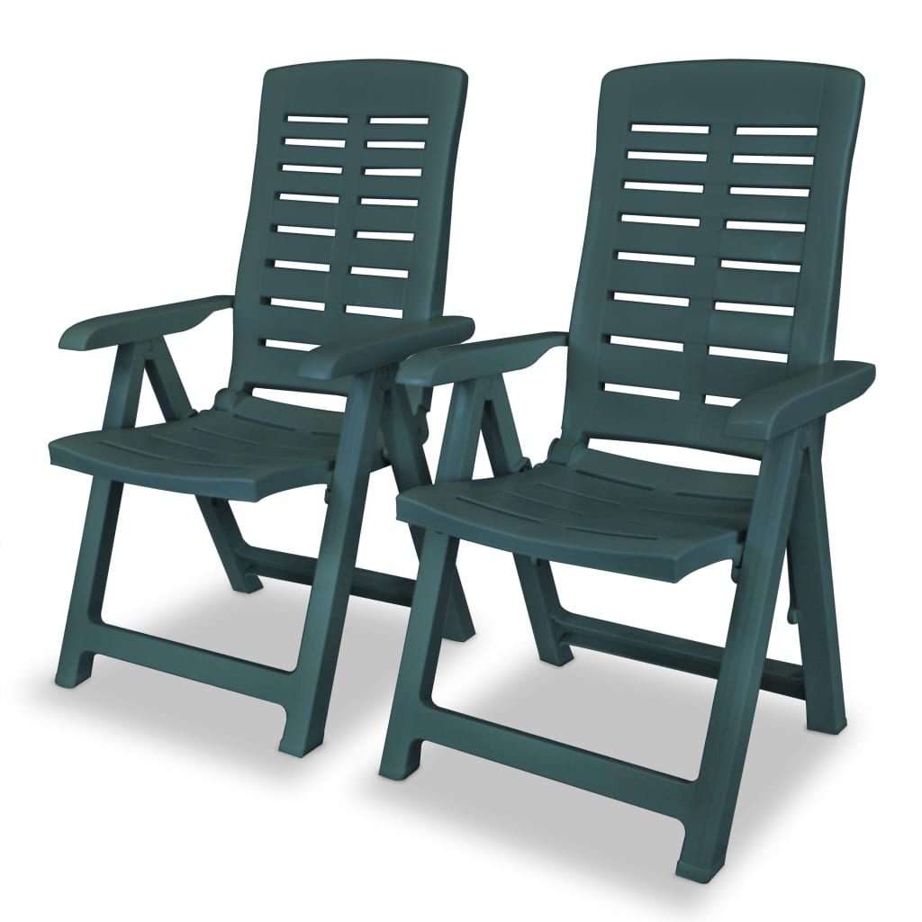 vidaXL Atlošiamos sodo kėdės, 2 vnt., plastikas, žalia spalva
