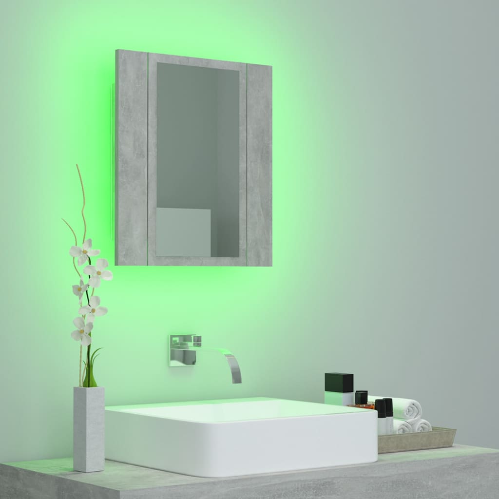 vidaXL Veidrodinė vonios spintelė su LED, betono, 40x12x45cm, akrilas