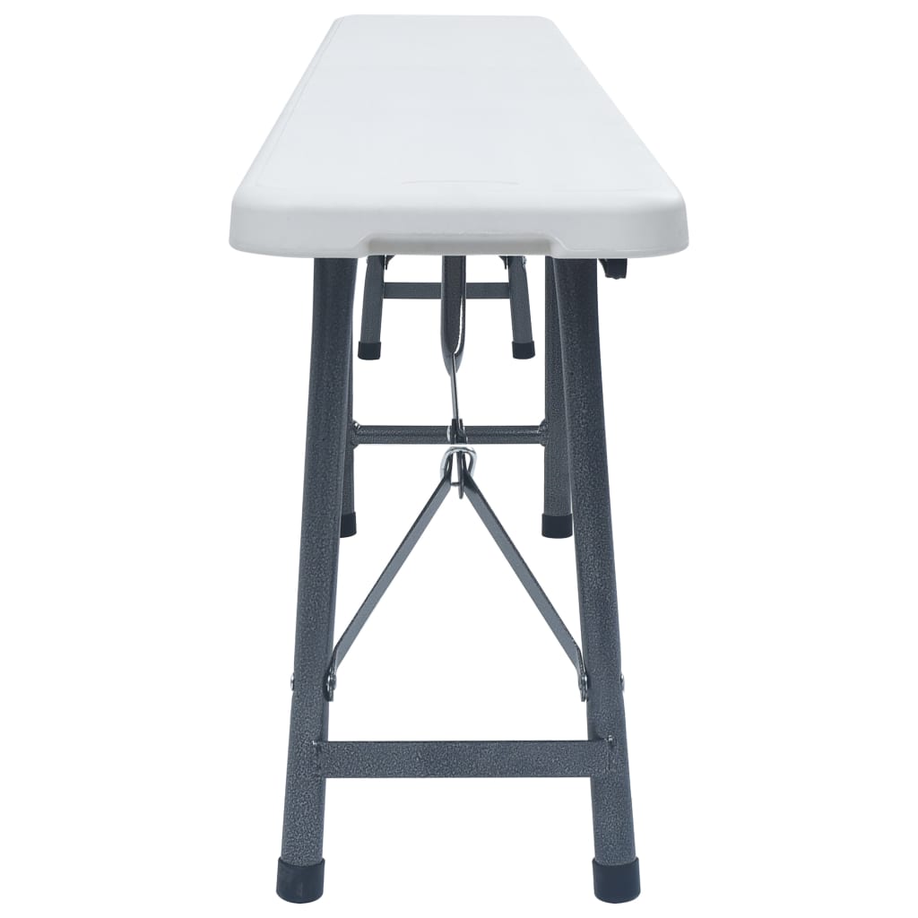 vidaXL Sodo stalas su 2 suoliukais, baltas, 180cm, plienas ir HDPE