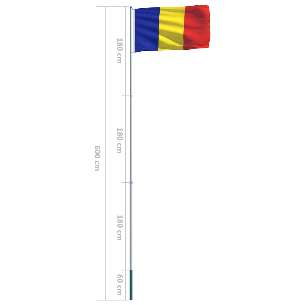 vidaXL Rumunijos vėliava su stiebu, aliuminis, 6m