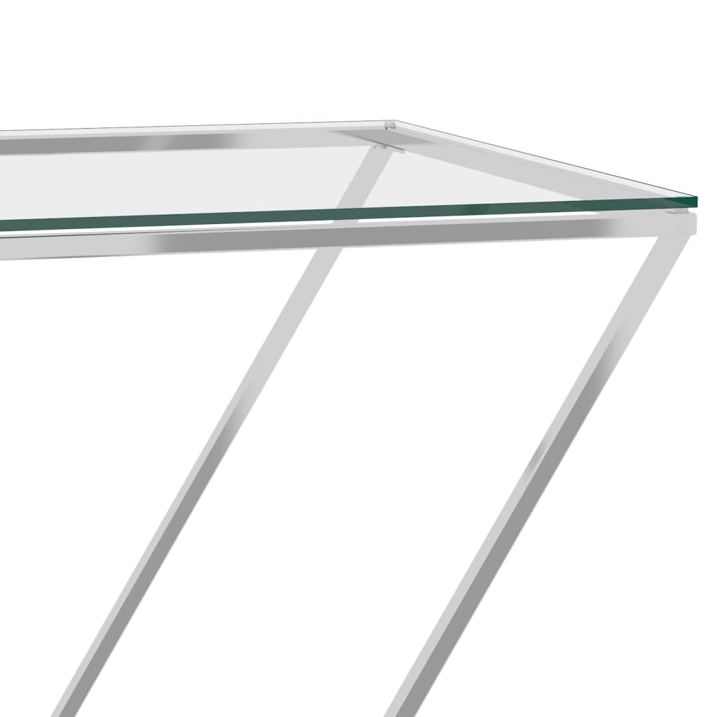vidaXL Šoninis staliukas, sidabrinis, 90x40x75cm, plienas ir stiklas