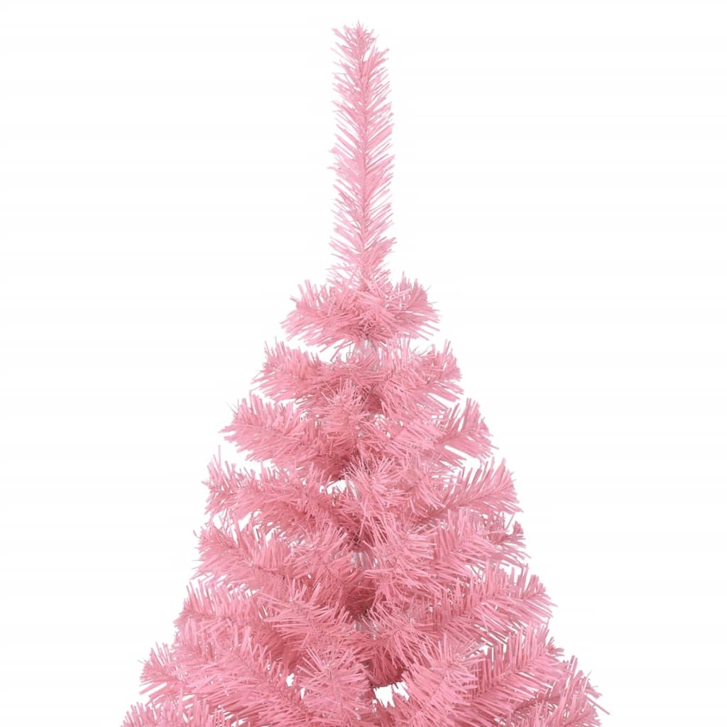vidaXL Dirbtinė pusinė Kalėdų eglutė su stovu, rožinė, 240cm, PVC