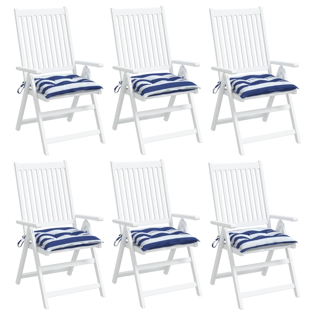 vidaXL Kėdės pagalvėlės, 6vnt., mėlynos/baltos, 40x40x7cm, audinys