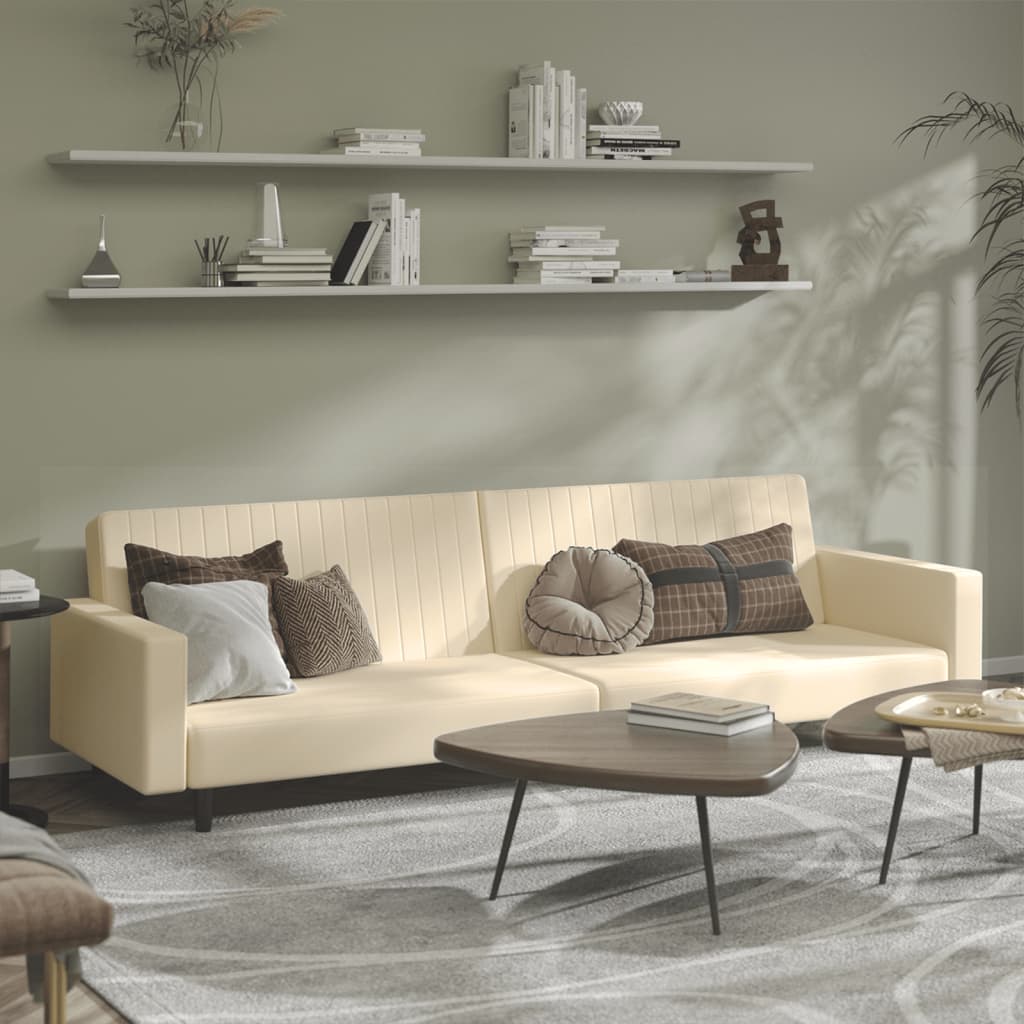 vidaXL Dvivietė sofa-lova, kreminės spalvos, aksomas
