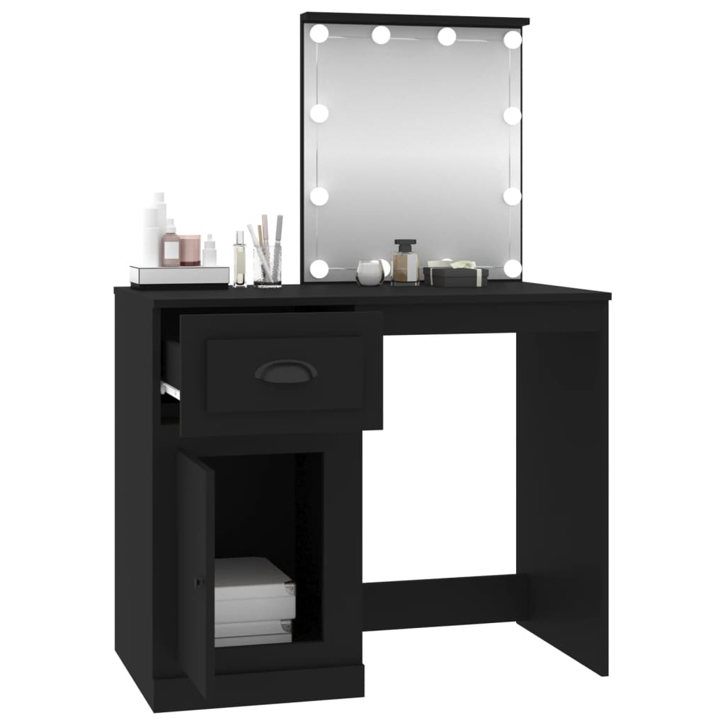 vidaXL Kosmetinis staliukas su LED, juodas, 90x50x132,5cm, mediena