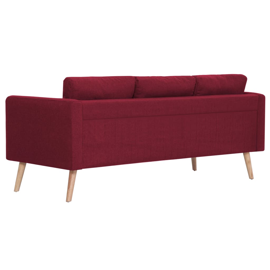 vidaXL Trivietė sofa, vyno raudonos spalvos, audinys