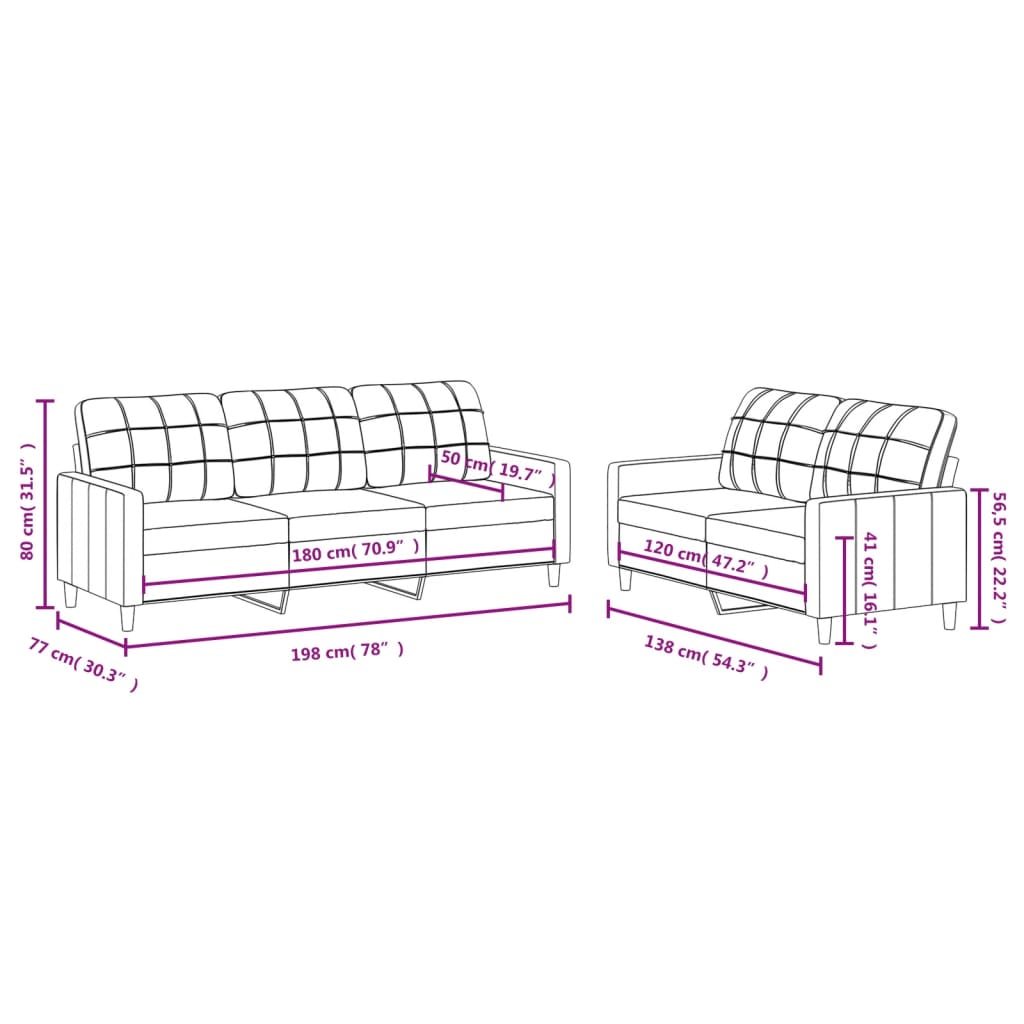 vidaXL Sofos komplektas su pagalvėlėmis, 2 dalių, taupe, audinys
