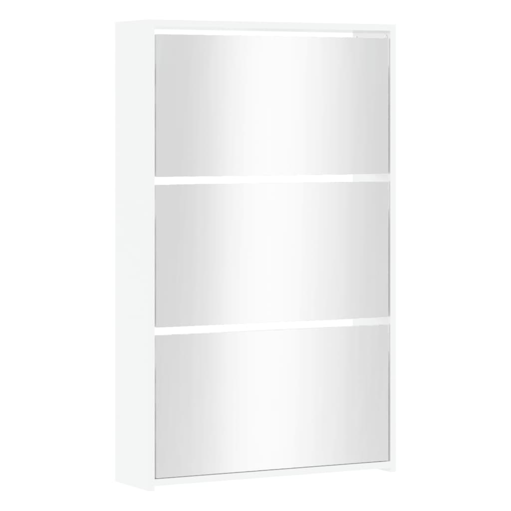 vidaXL Batų spintelė su veidrodžiu, 3 aukštų, balta, 63x17x102,5cm